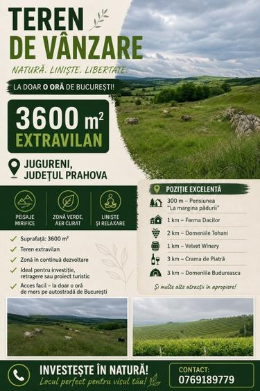 Teren agricol extravilan de 3600 mp, în Jugureni