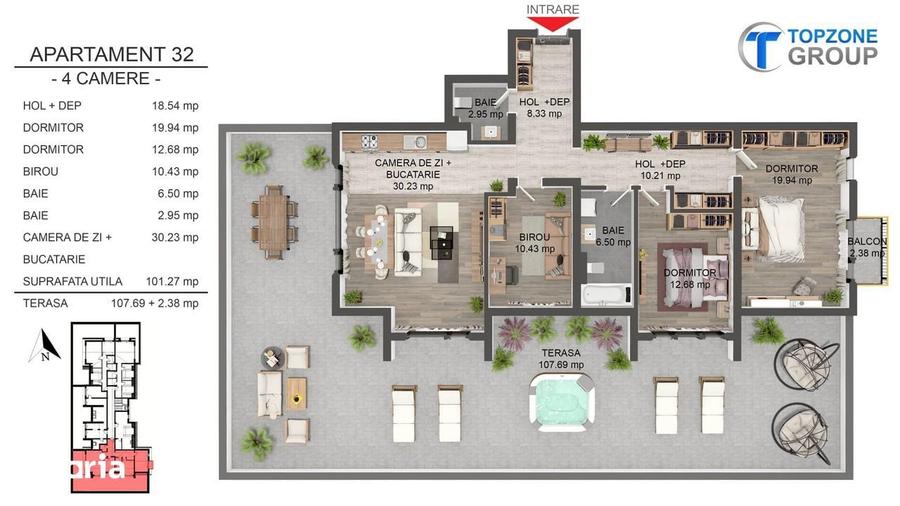 Apartament cu 4 camere în Tractorul