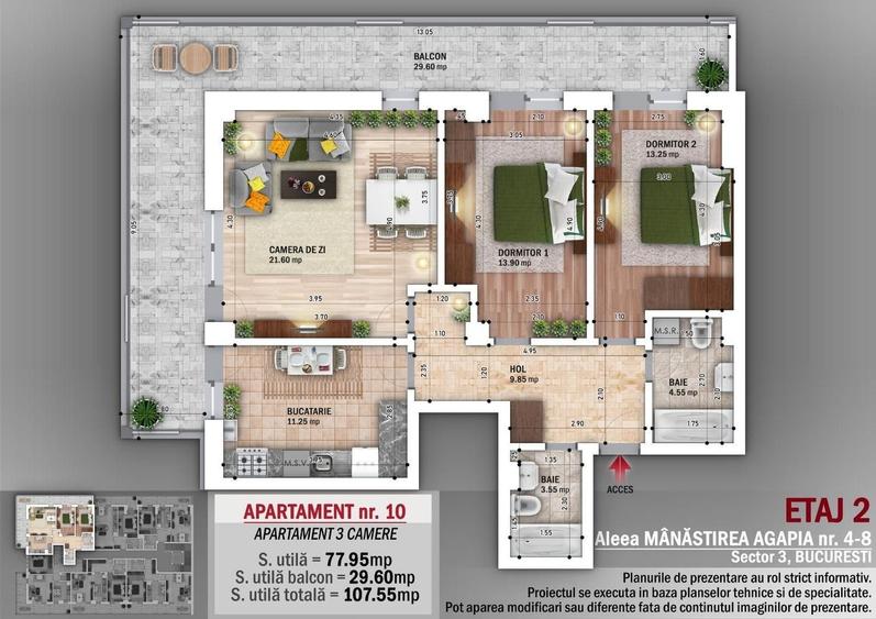 Apartament cu 3 camere decomandat, mobilat în Nicolae Grigorescu