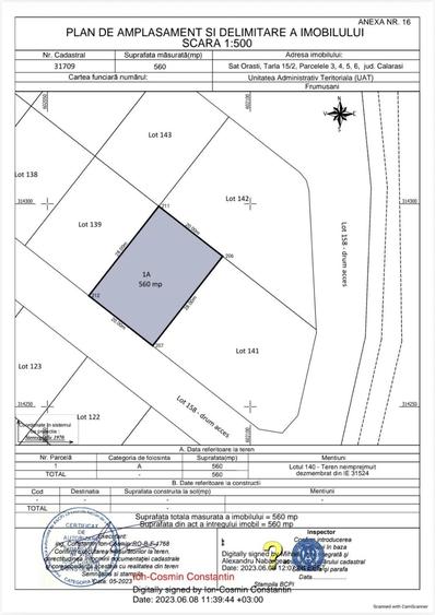 Teren Construcții intravilan de 560 mp, în Frumușani