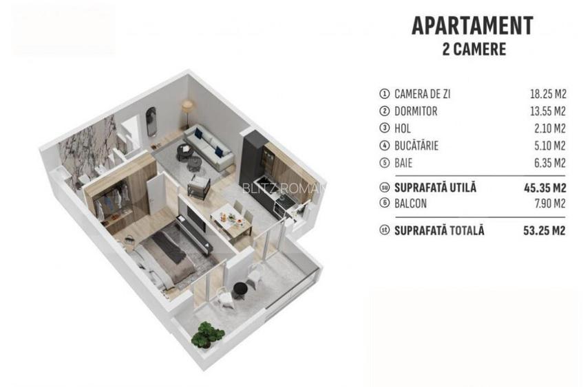 Apartament de 2 camere finisat, 45 mp, cartier rezidential n Apartament de 2 camere finisat, 45 mp, cartier rezidential n