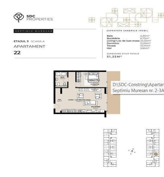 INVESTITIE! Apartament 2 camere - 51,25 mp - terasa - parcare - SDC pr - 1