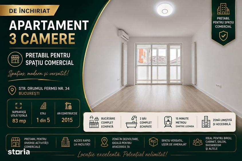 Apartament cu 3 camere decomandat în Central