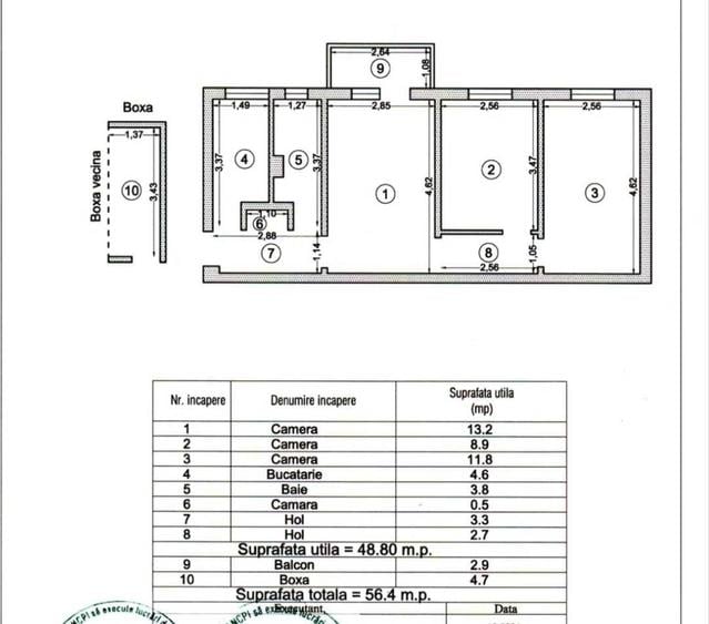 Apartament cu 3 camere semidecomandat în Km 4