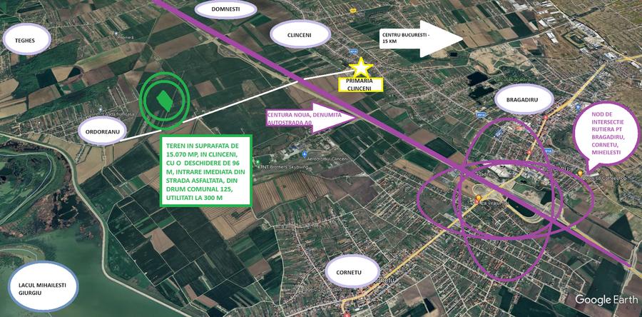 Proprietar - Teren intravilan unicat Clinceni - 15.070 mp - 14 euro/mp - 2