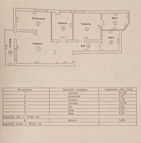 Apartament cu 3 camere semidecomandat în Torontalului