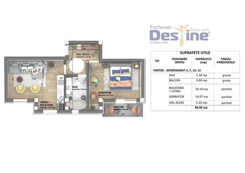 Apartamente noi Visan, COMISION 0%, predare mai 2026, pret 1.350 € + TVA - 4