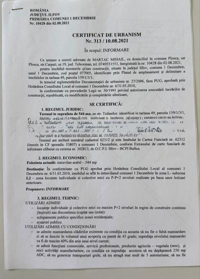 Teren de vanzare COMUNA 1 Decembrie - 2