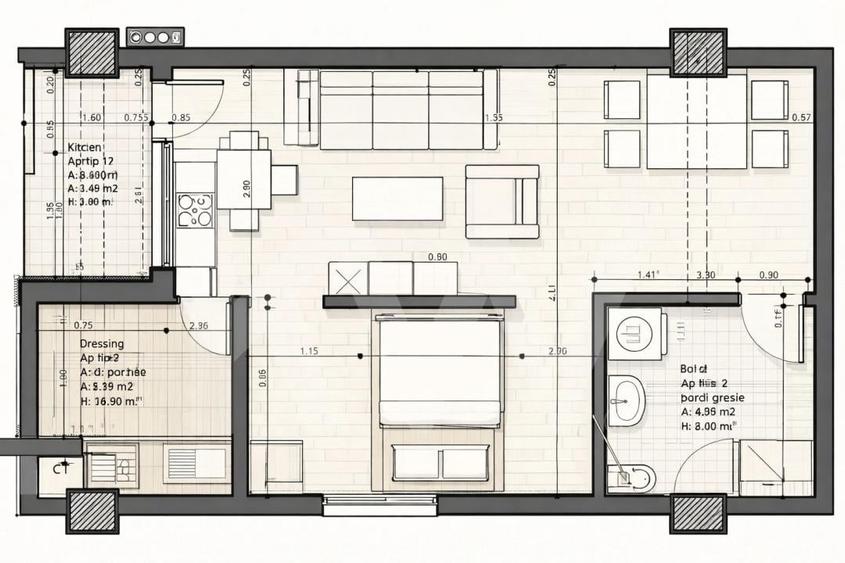 Apartament - Garsoniera bucatarie separata balcon de vanzare 33.6mpu - 4