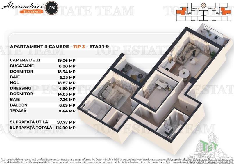 3 Camere cu dressing, terasa si balcon, Soseaua Alexandriei - 7