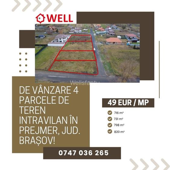 De vânzare 4 parcele de teren intravilan în Prejmer, jud. Brașov!