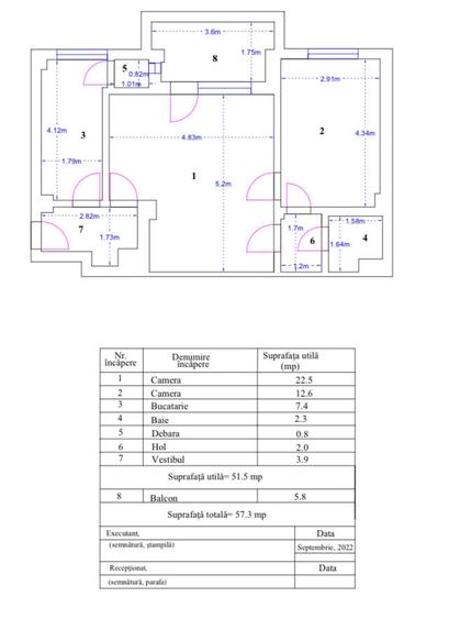 Apartament cu 2 camere, mobilat în Magheru
