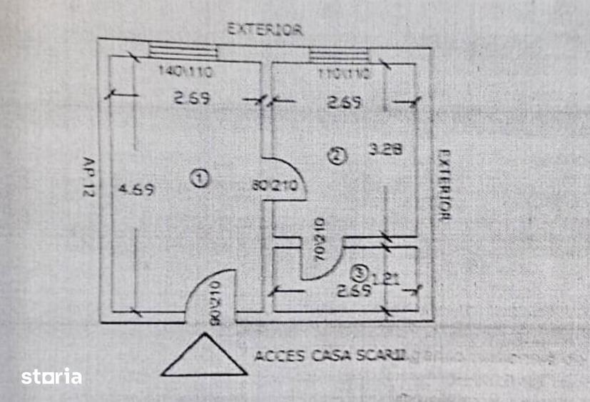 Apartament compartimentat in doua birouri si baie - 1