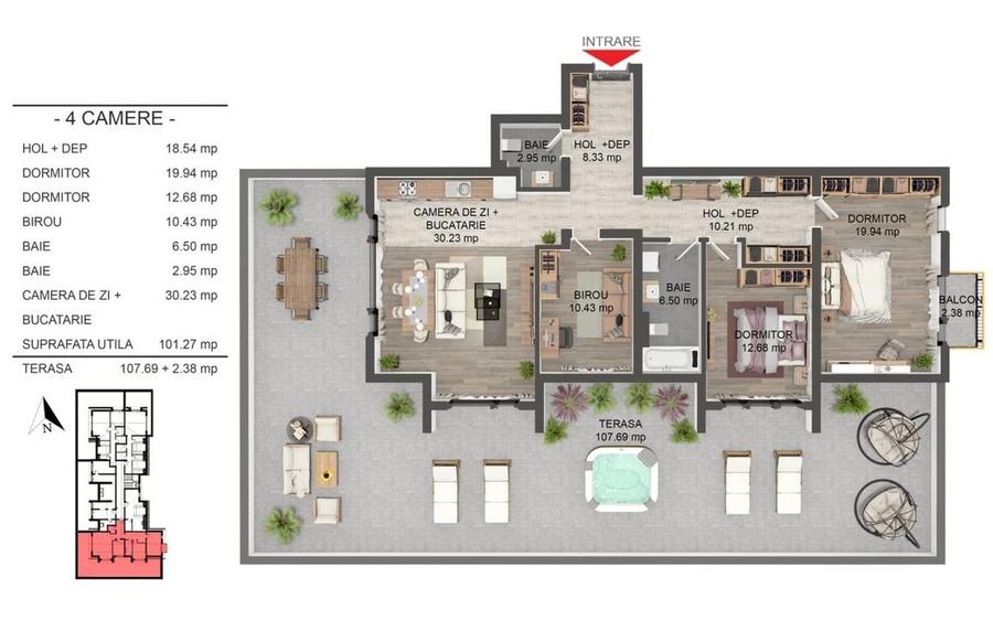 PENTHOUSE 4 camere | 102 mp utili + terasă panoramică 108 mp - 3