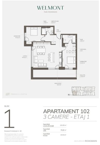 Dezvoltator, Apartament trei camere open space, Welmont/Rokman - 6