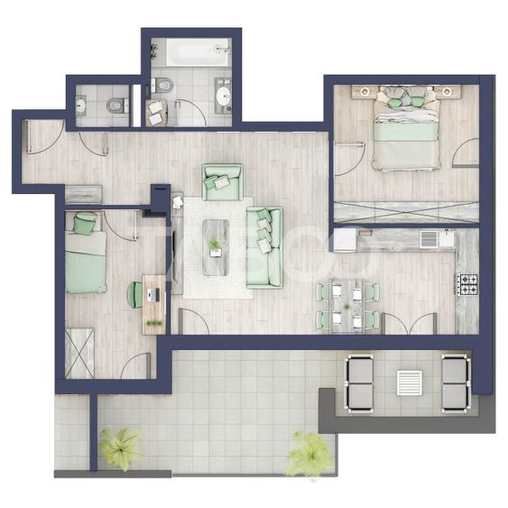 Apartament 66 mp utili 3 camere 2 bai etaj 3 in bloc cu lift Turnisor - 7