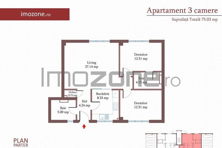 3 camere cu CURTE si PARCARE proprie, 75 MP, FINISAT MODE... - 4