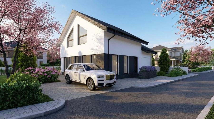 Casă individuală modernă pe parter, eficientă energetic. Comision 0 - 2