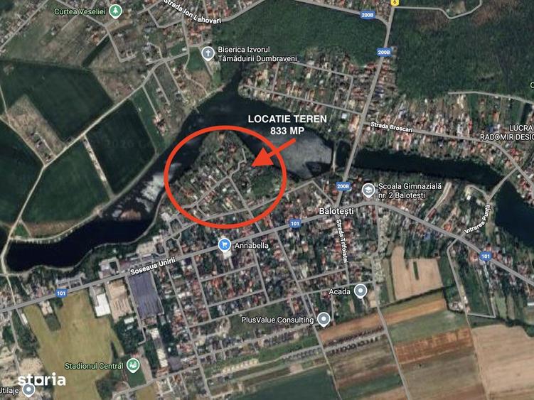 Teren Balotesti - 833 MP - Utilitati - Intravilan Constructii - Lac - 1