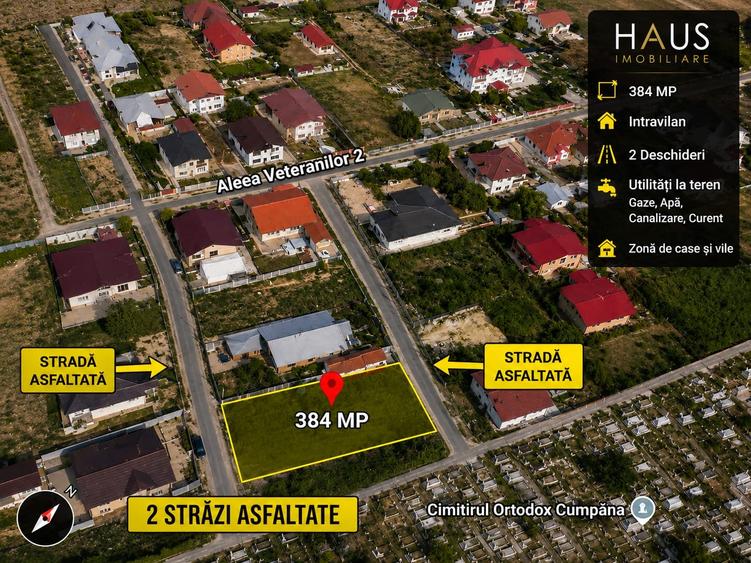 Cumpăna Teren 384 mp cu deschidere la 2 străzi toate utilitățile - 1