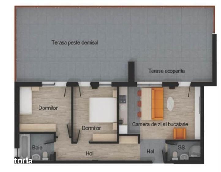 Apartament 3 camere, 2 bai, 64 mp utili, terasa 74 mp, garaj, boxa - 3