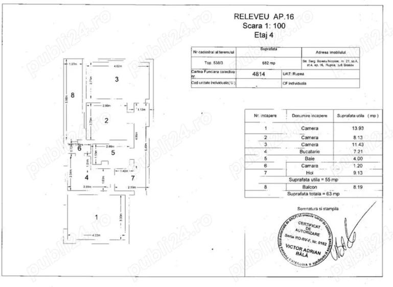 Vand apartament 3 Camere Rupea