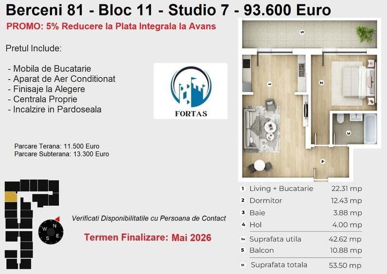 Studio spatios Aproape de Metrou! Ultimele unitati disponibile!Comision 0% - 5