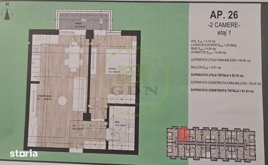Apartament cu 2 camere în Nord