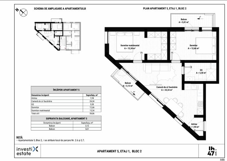 Apartament cu 3 camere în Moșnița Nouă