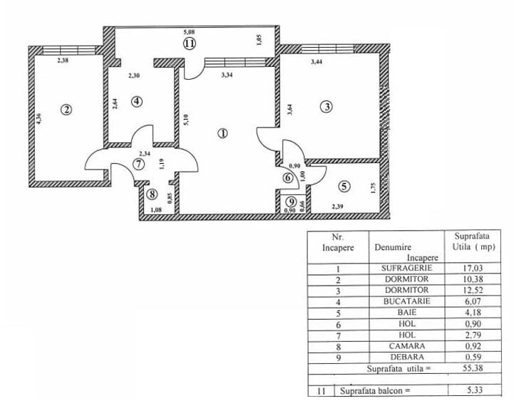 Ap.3 camere Tiglina 2, etaj 3, 61mp, centrala termica - 11