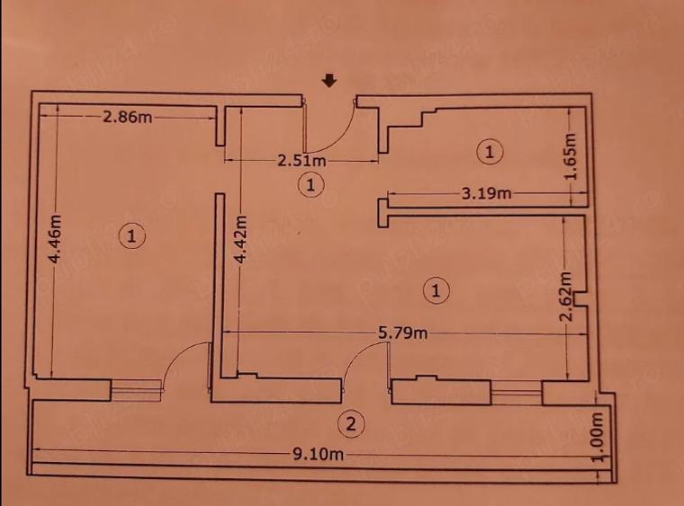 Apartament cu 2 camere semidecomandat în Titan