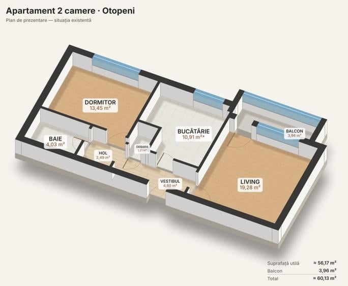 Apartament cu 2 camere decomandat în Vest