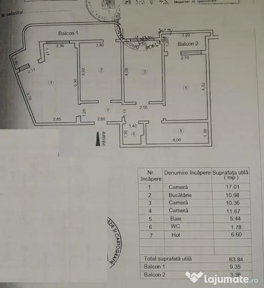 Apartament cu 3 camere decomandat în Central