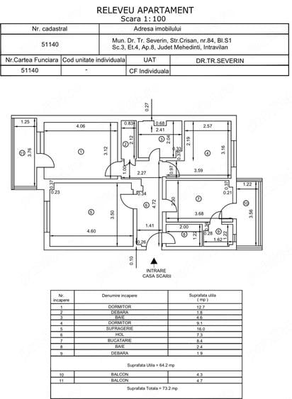 Apartament cu 3 camere decomandat în Crihala