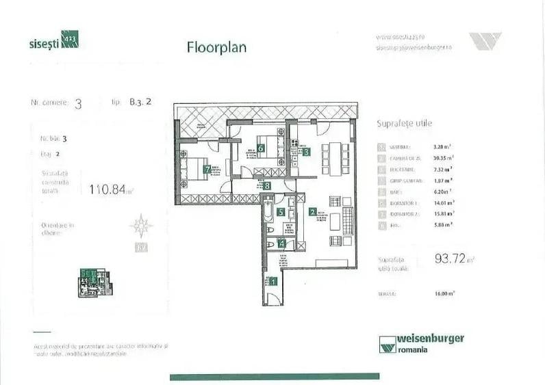 Apartament cu 3 camere decomandat în Străulești
