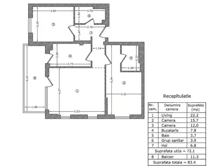 Apartament cu 3 camere decomandat în Nord