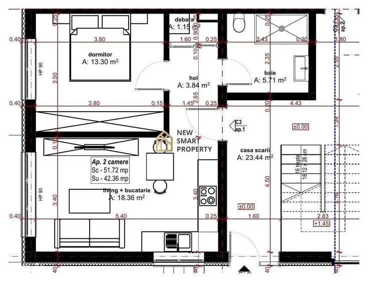 Apartament cu 2 camere în Central