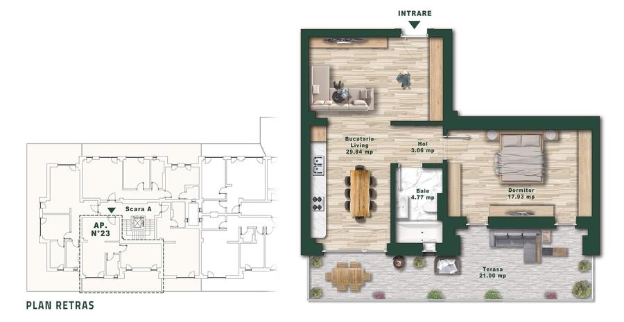 Apartament cu 2 camere semidecomandat în Torontalului