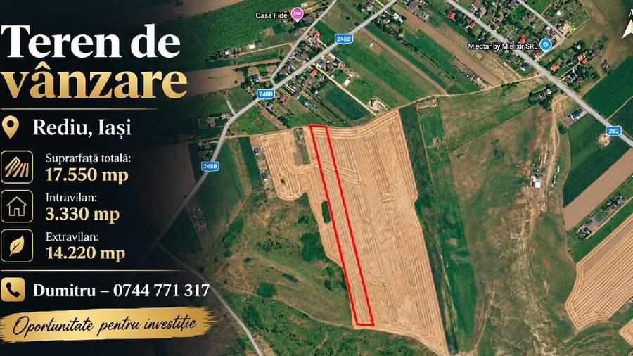 Teren agricol intravilan de 17550 mp, în Rediu