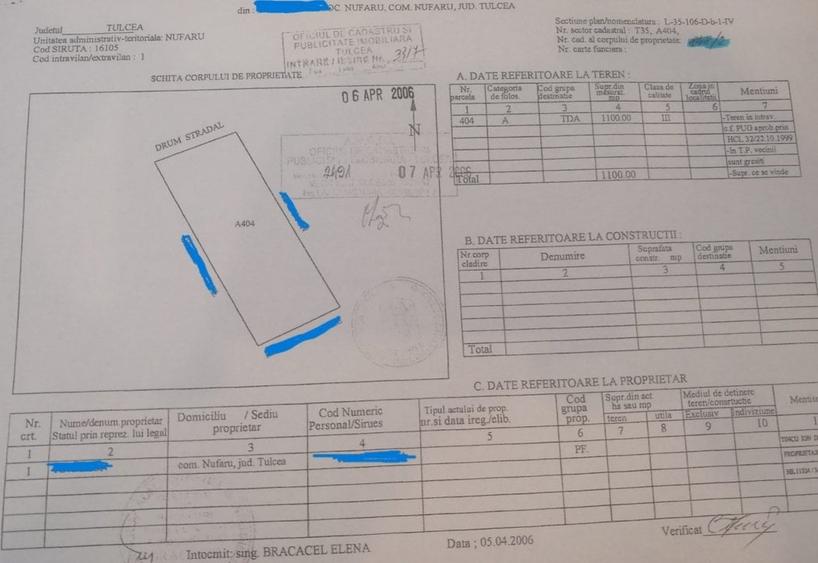 Teren Construcții intravilan de 1100 mp, în Nufăru
