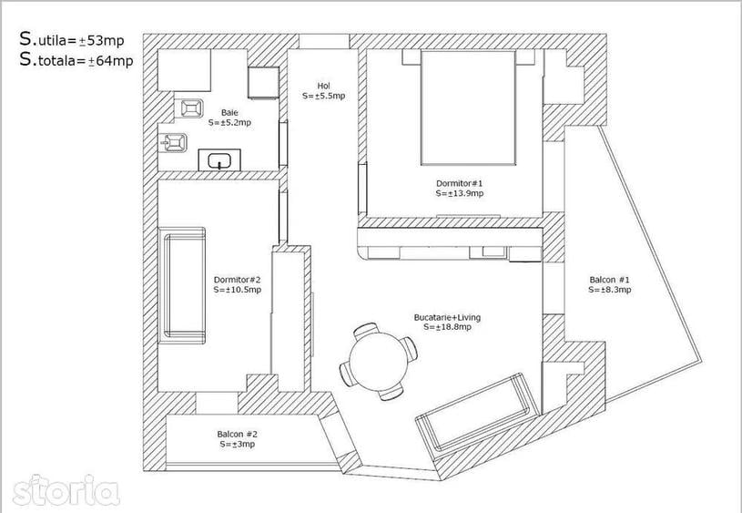 Apartament cu 3 camere, mobilat în Bună Ziua