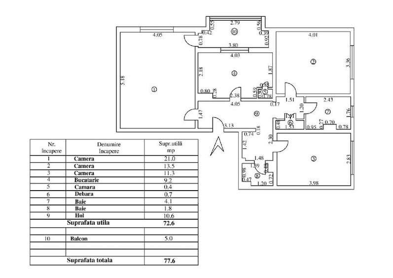 Apartament cu 3 camere decomandat în