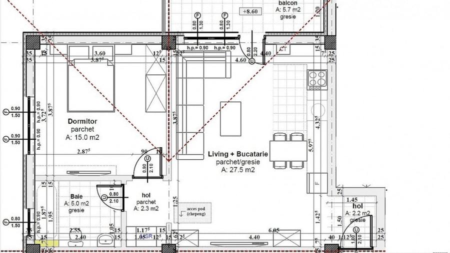Apartament cu 3 camere semidecomandat în Central
