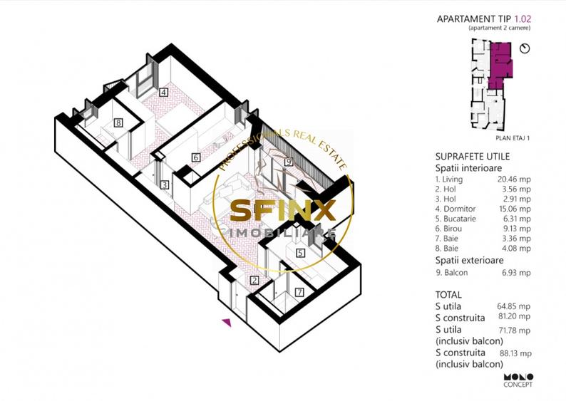 Apartament cu 3 camere semidecomandat în Obor