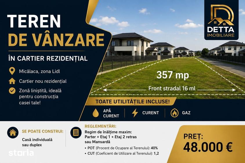 Teren de 357 mp, în Micălaca