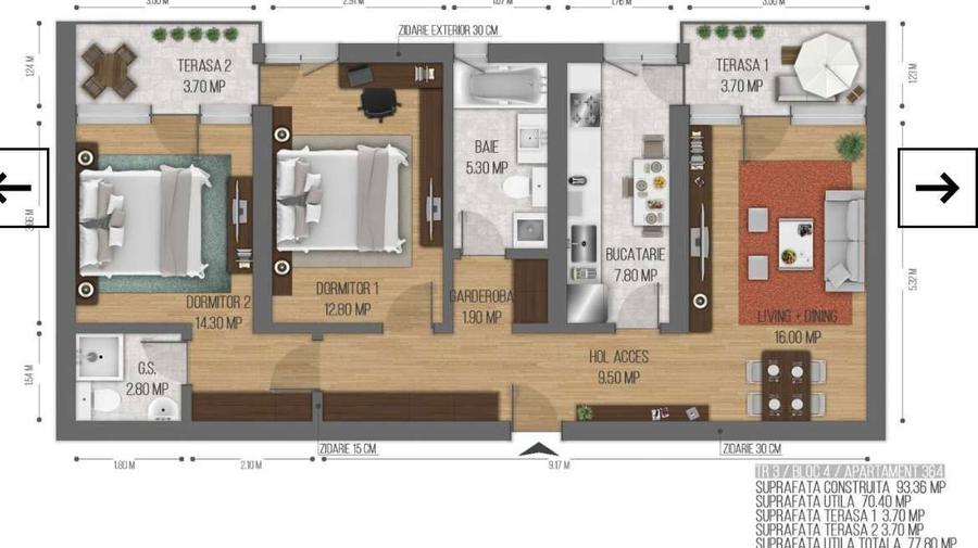 Apartament 3 camere mobilat complet si loc de parcare cadastru - 16