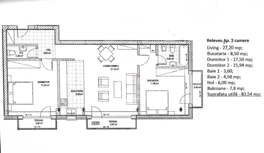 Apartament cu 3 camere decomandat, mobilat în Blumăna