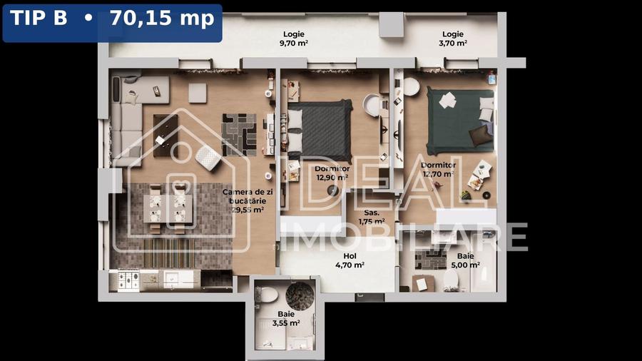 Apartament cu 3 camere decomandat în Exterior Vest