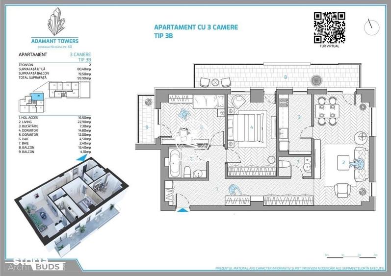 Apartament cu 3 camere în Cug