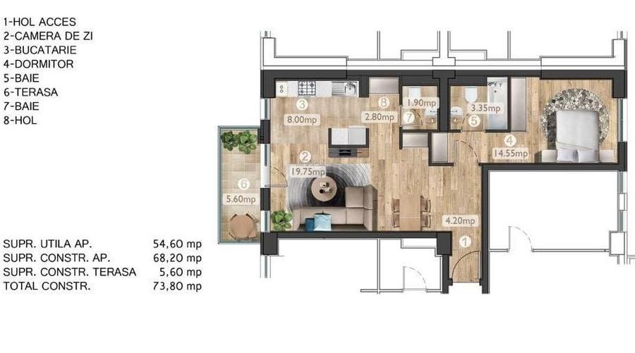 Apartament cu 2 camere semidecomandat în Barbu Văcărescu